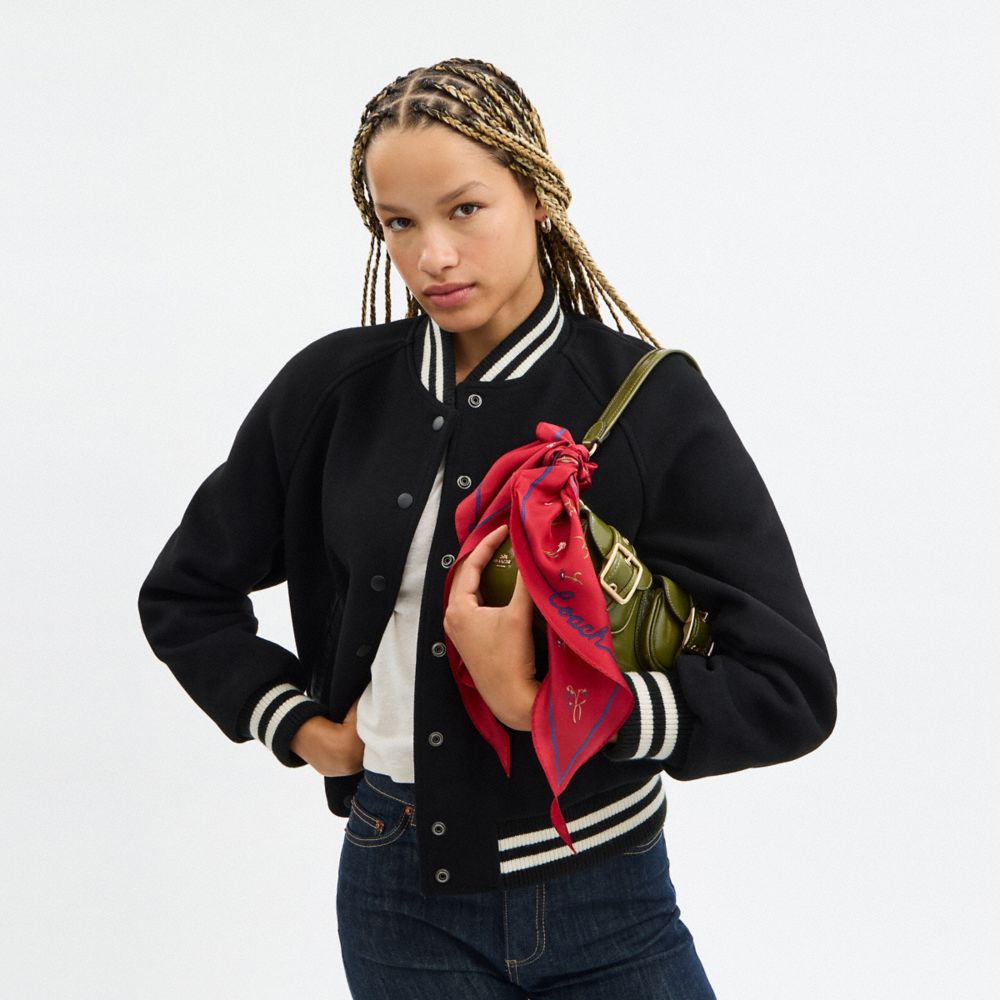 COACH®,Tossed Floral Print Silk Diamond Scarf,Silk,Bandana,Piping,Casual,Red,Detail View