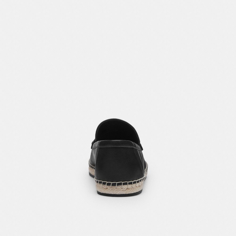 COACH®,Loafer Espadrille,Leather,Rubber,Espadrilles,Flats,Loafer,Logo,Penny Loafer,Metal,Casual,Black,Alternate View