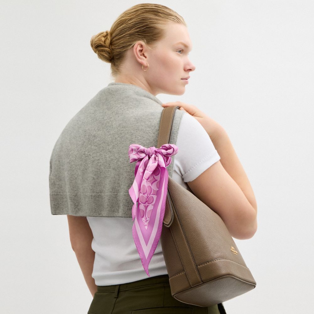 COACH®,Signature Silk Diamond Scarf,Silk,Bandana,Piping,Casual,Pink,Detail View