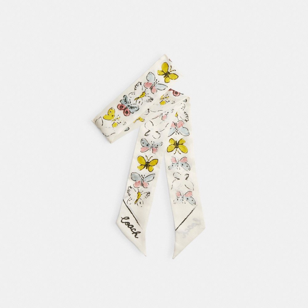 COACH®,Butterfly Print Silk Skinny Scarf,,Front View