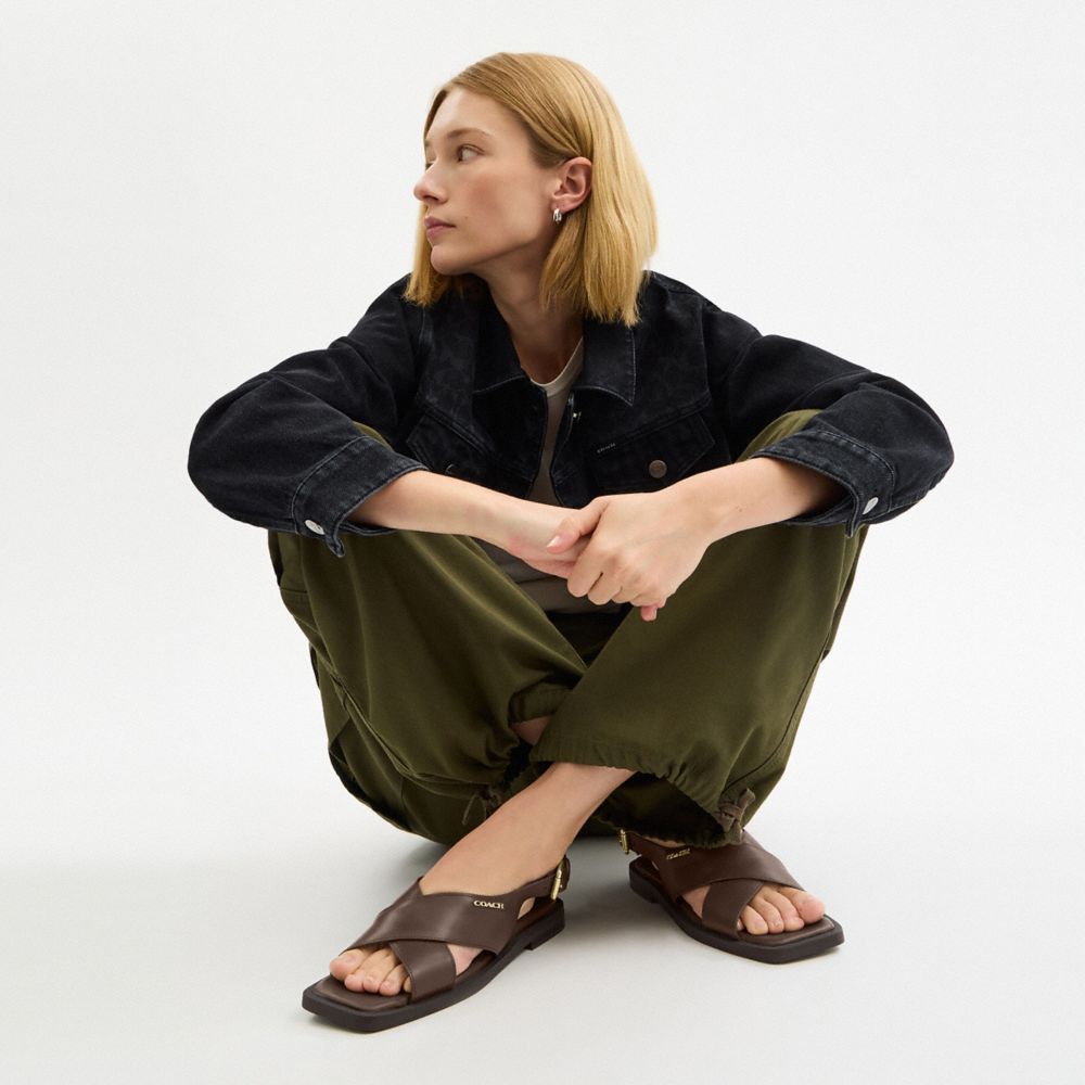 COACH®,Link Criss Cross Sandal,Brown,Detail View