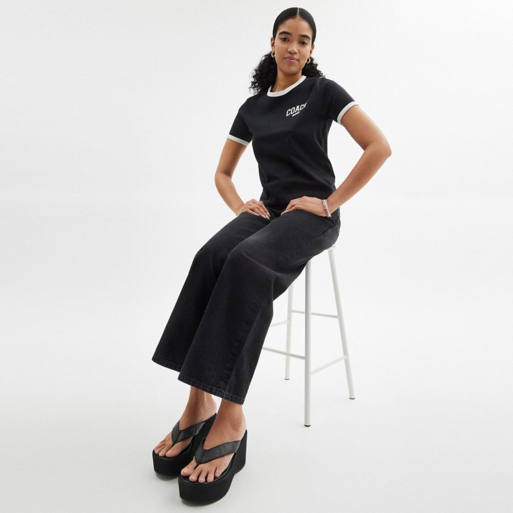 COACH®,Thong Wedge Sandal In Signature Canvas,Black,Detail View