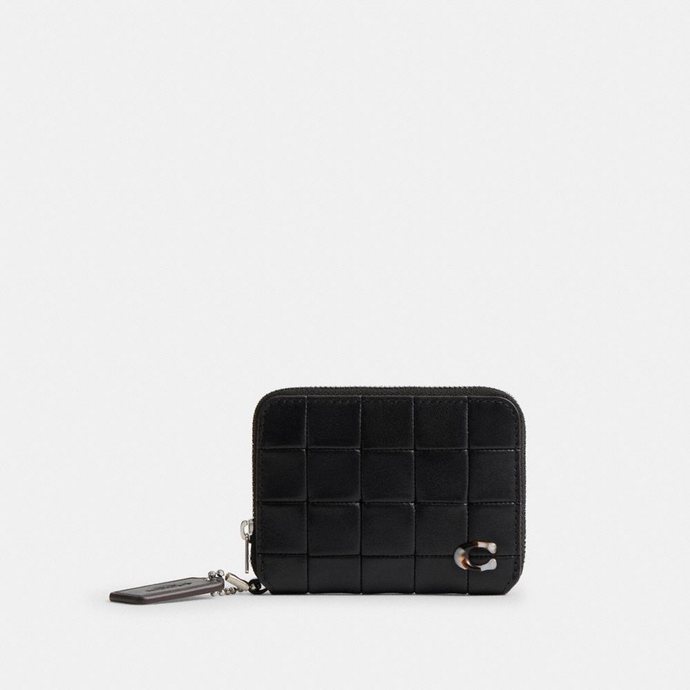 COACH®,Zip Around Wallet In Checkerboard Upcrafted Leather,Black,Front View