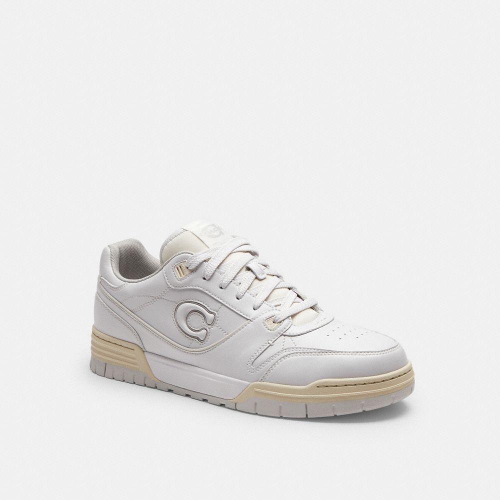 COACH®,Soho Sneaker,Rubber,Leather,Casual,Metal,Logo,Perforated,Cushioned,Flexible,Sustainable,Casual,White,Front View image number 0