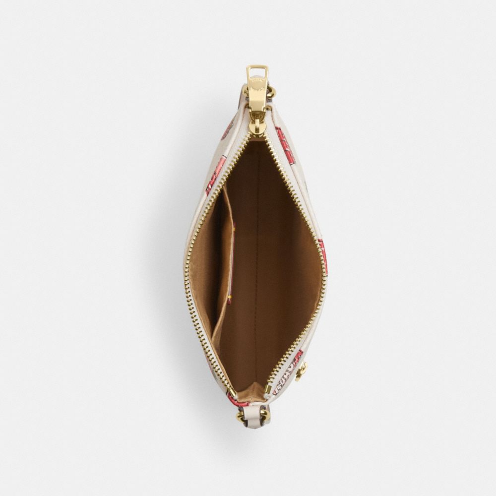 COACH®,Mini Rowan File Bag With Strawberry Print,Crossbody,Metal,Logo,Gold Metal,Casual,Cream,Inside View,Top View