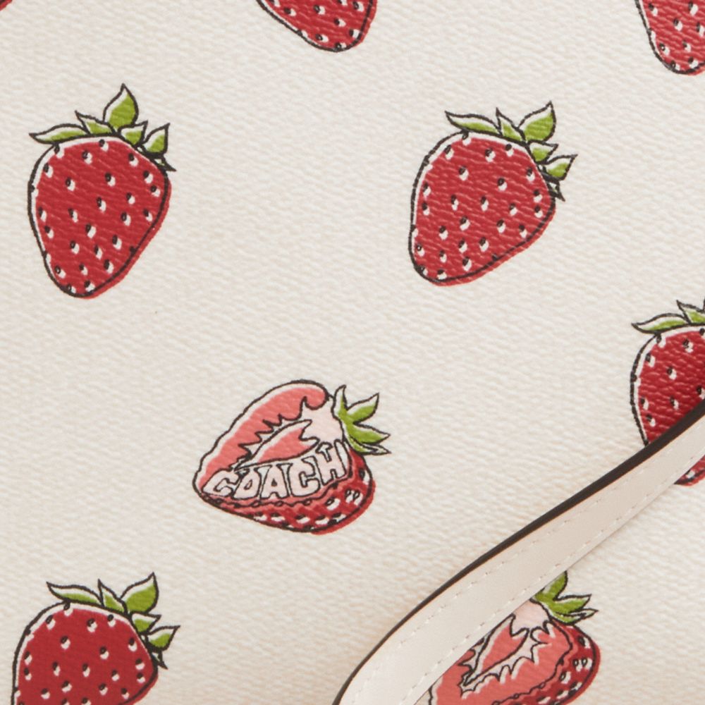 COACH®,Mini Rowan File Bag With Strawberry Print,Crossbody,Metal,Logo,Gold Metal,Casual,Cream,Closer View
