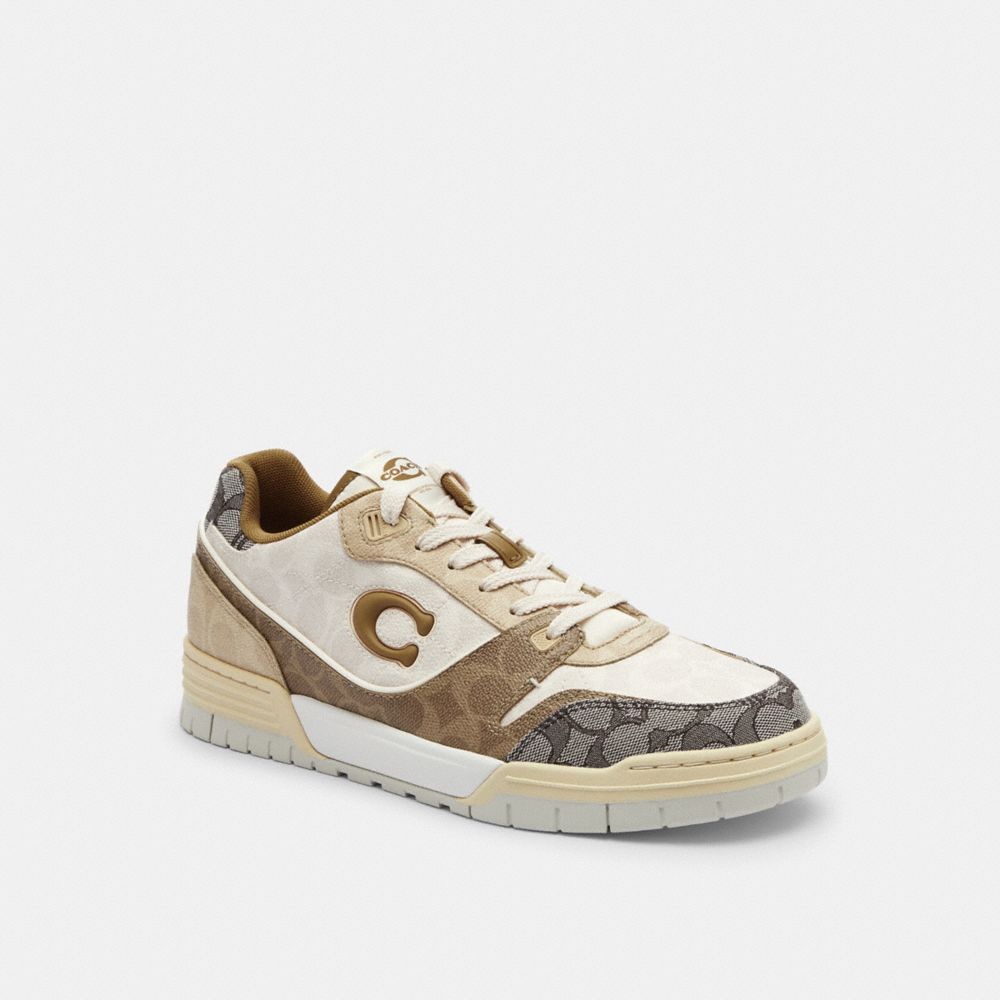 COACH®,Soho Sneaker In Mixed Signature,Canvas,Rubber,Casual,Mixed Media,Color Block,Sustainable,Casual,Multi Color,Front View