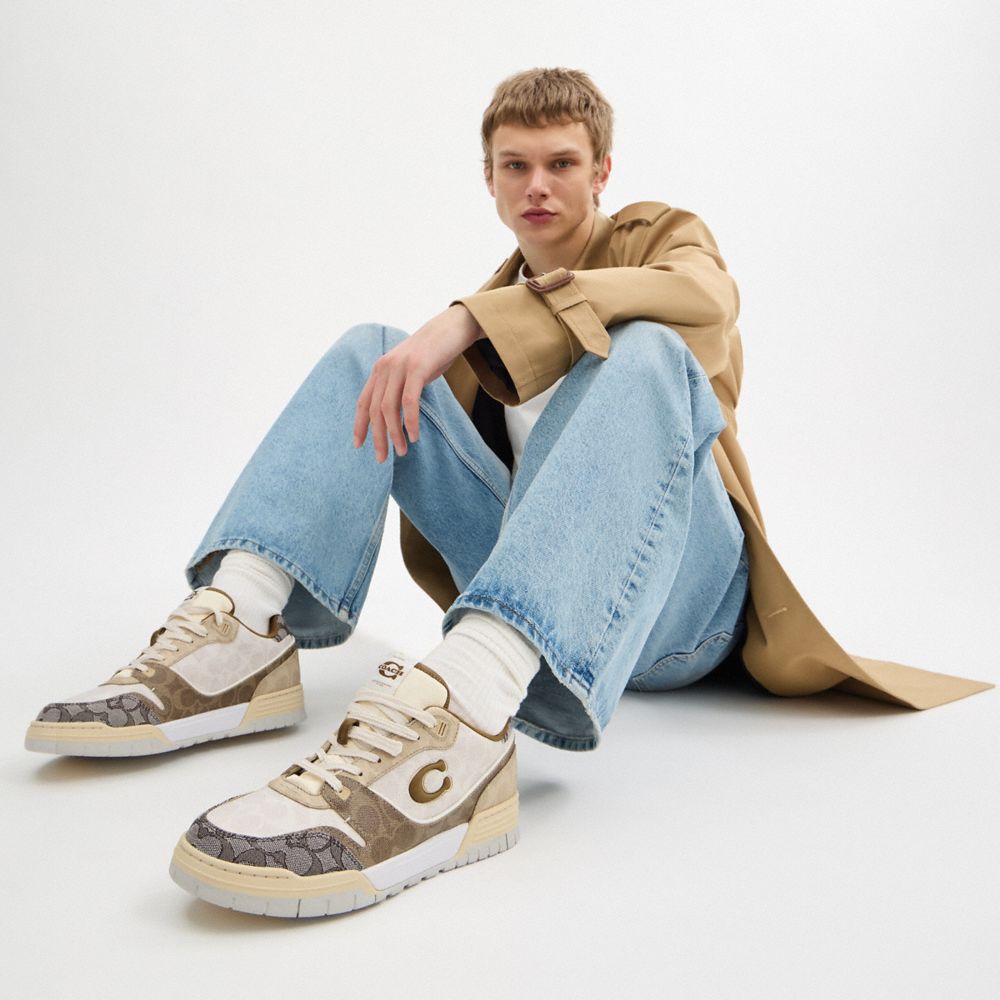 COACH®,Soho Sneaker In Mixed Signature,Canvas,Rubber,Casual,Mixed Media,Color Block,Sustainable,Casual,Multi Color,Detail View