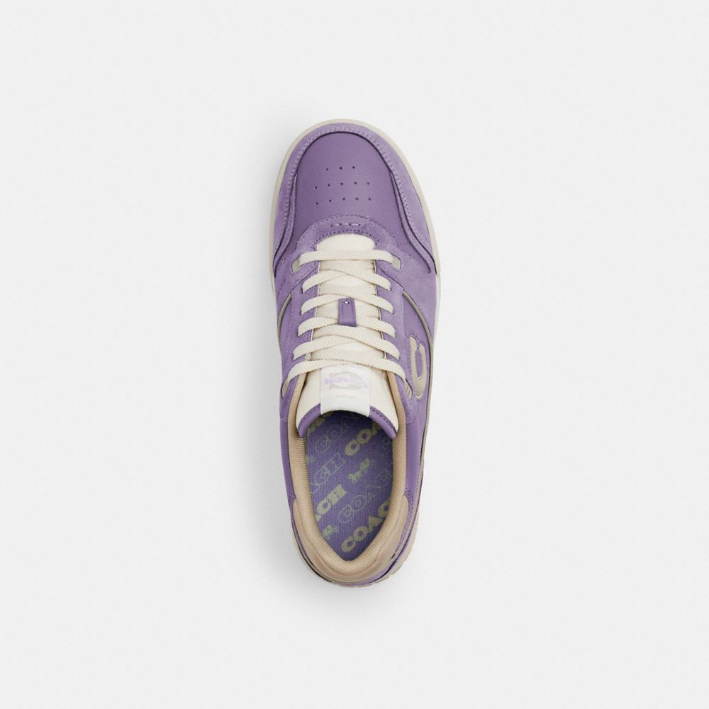 COACH®,Soho Sneaker,Suede,Rubber,Leather,Casual,Embossed,Perforated,Piping,Color Block,Logo,Mixed Media,Cushioned,Sustaina...,Purple,Inside View,Top View
