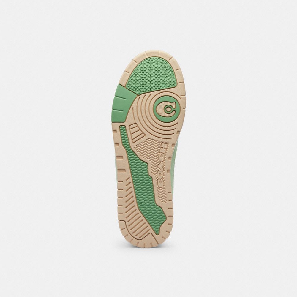 COACH®,Soho Sneaker,Leather,Suede,Rubber,Casual,Metal,Mixed Media,Piping,Perforated,Color Block,Logo,Cushioned,Sustainable...,Green,Outsole View