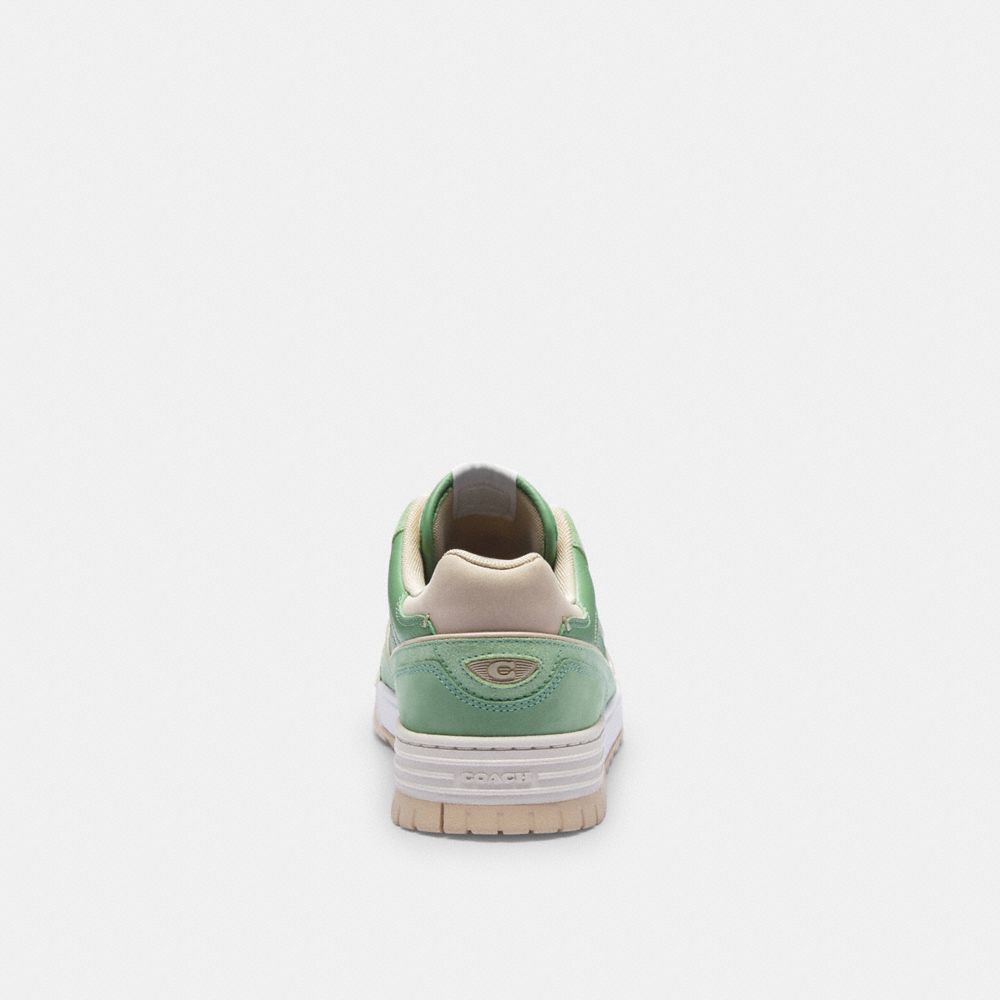 COACH®,Soho Sneaker,Leather,Suede,Rubber,Casual,Metal,Mixed Media,Piping,Perforated,Color Block,Logo,Cushioned,Sustainable...,Green,Alternate View