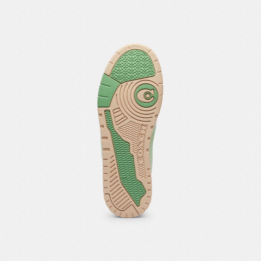 COACH®,Soho Sneaker,Leather,Suede,Rubber,Casual,Metal,Mixed Media,Piping,Perforated,Color Block,Logo,Cushioned,Sustainable...,Green,Closer View