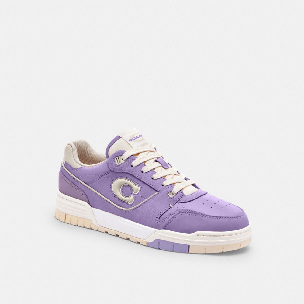 COACH®,Soho Sneaker,Suede,Leather,Rubber,Casual,Mixed Media,Logo,Metal,Color Block,Perforated,Sustainable,Pull Tab,Cushion...,Purple,Front View