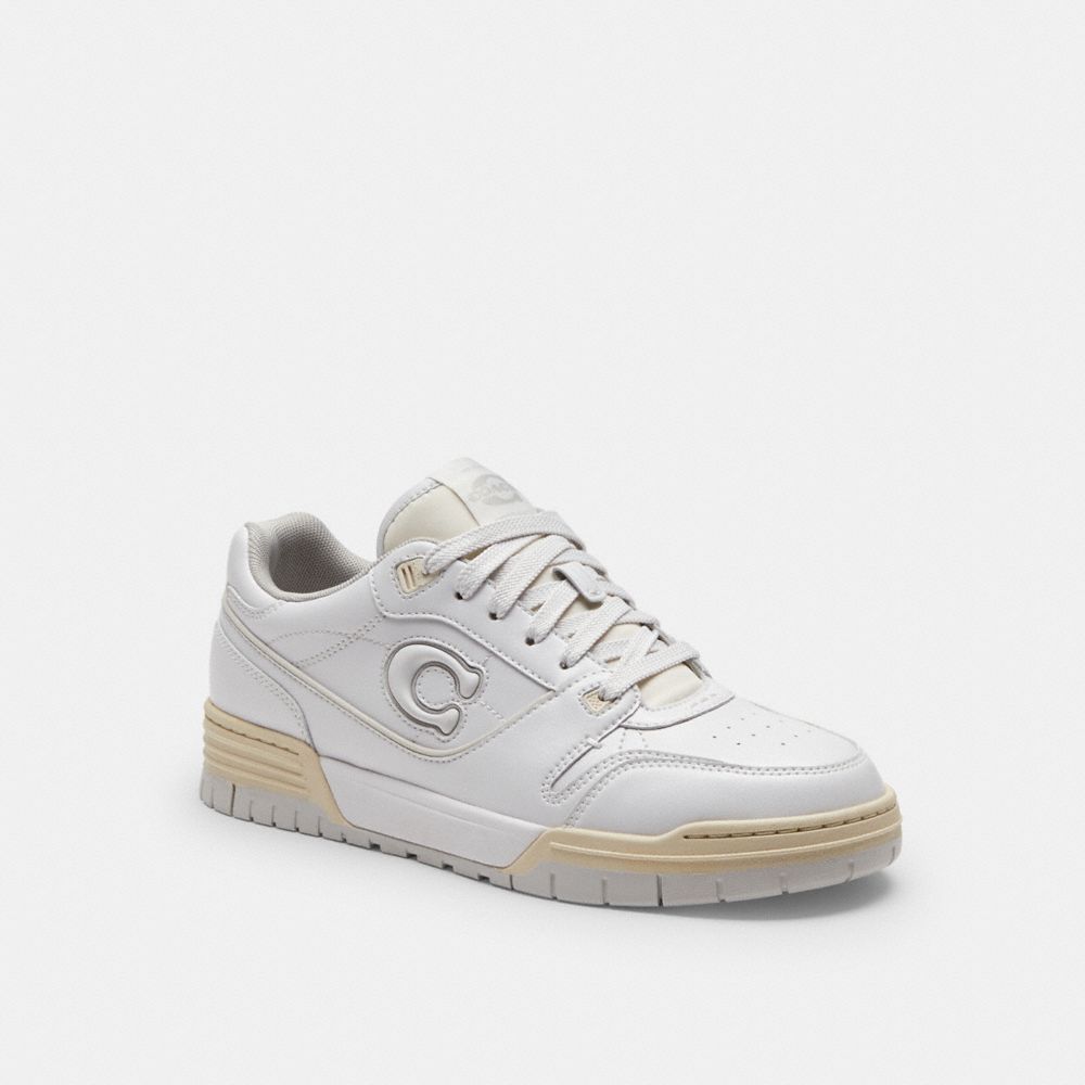 COACH®,Soho Sneaker,Rubber,Leather,EVA,Casual,Logo,Metal,Perforated,Pull Tab,Sustainable,Casual,White,Front View