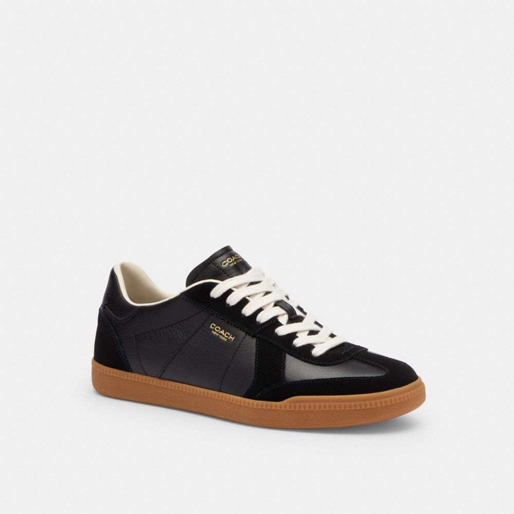 COACH®,Ellis Sneaker,Rubber,Suede,Leather,Casual,Mixed Media,Logo,Color Block,Pull Tab,Casual,Black,Front View