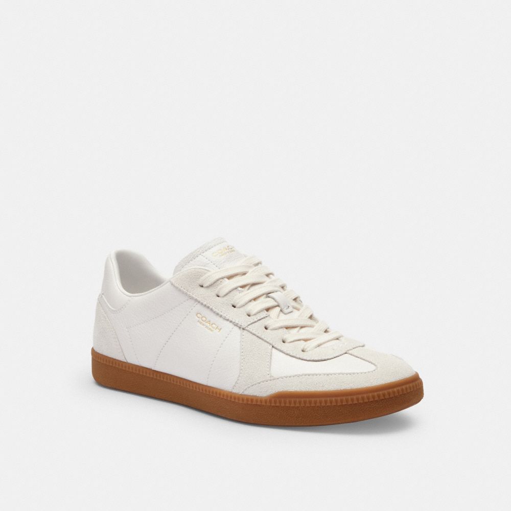 COACH®,Ellis Sneaker,Rubber,Suede,Leather,Casual,Mixed Media,Logo,Color Block,Pull Tab,Casual,White,Front View