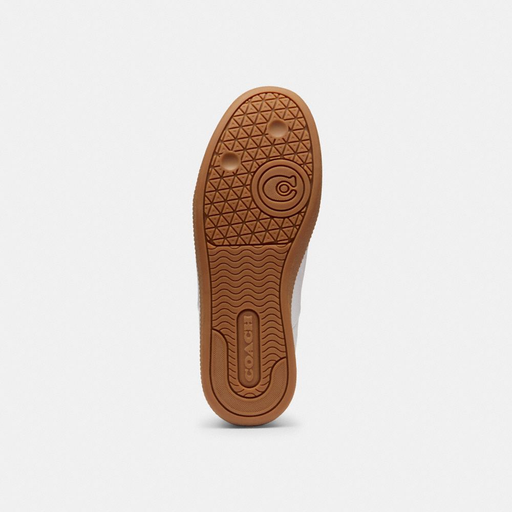 COACH®,Ellis Sneaker,Leather,Rubber,Suede,Casual,Mixed Media,Logo,Color Block,Pull Tab,Casual,White,Outsole View