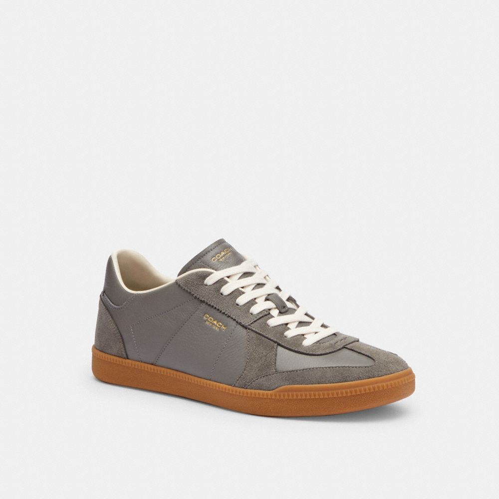 COACH®,Ellis Sneaker,Rubber,Suede,Leather,Casual,Mixed Media,Color Block,Logo,Casual,Gray,Front View