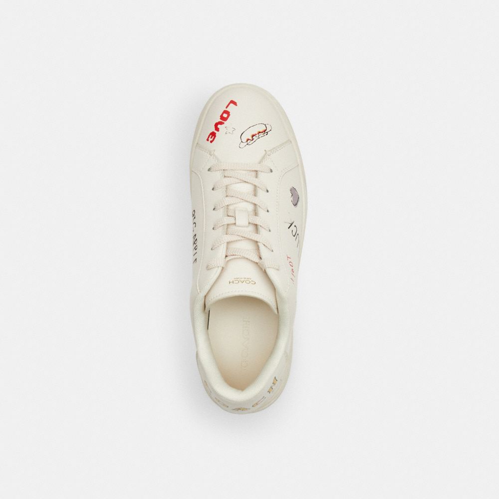 COACH®,High Line Sneaker With Sketch Print,Leather,Casual,Fabric,Cushioned,Casual,,Inside View,Top View