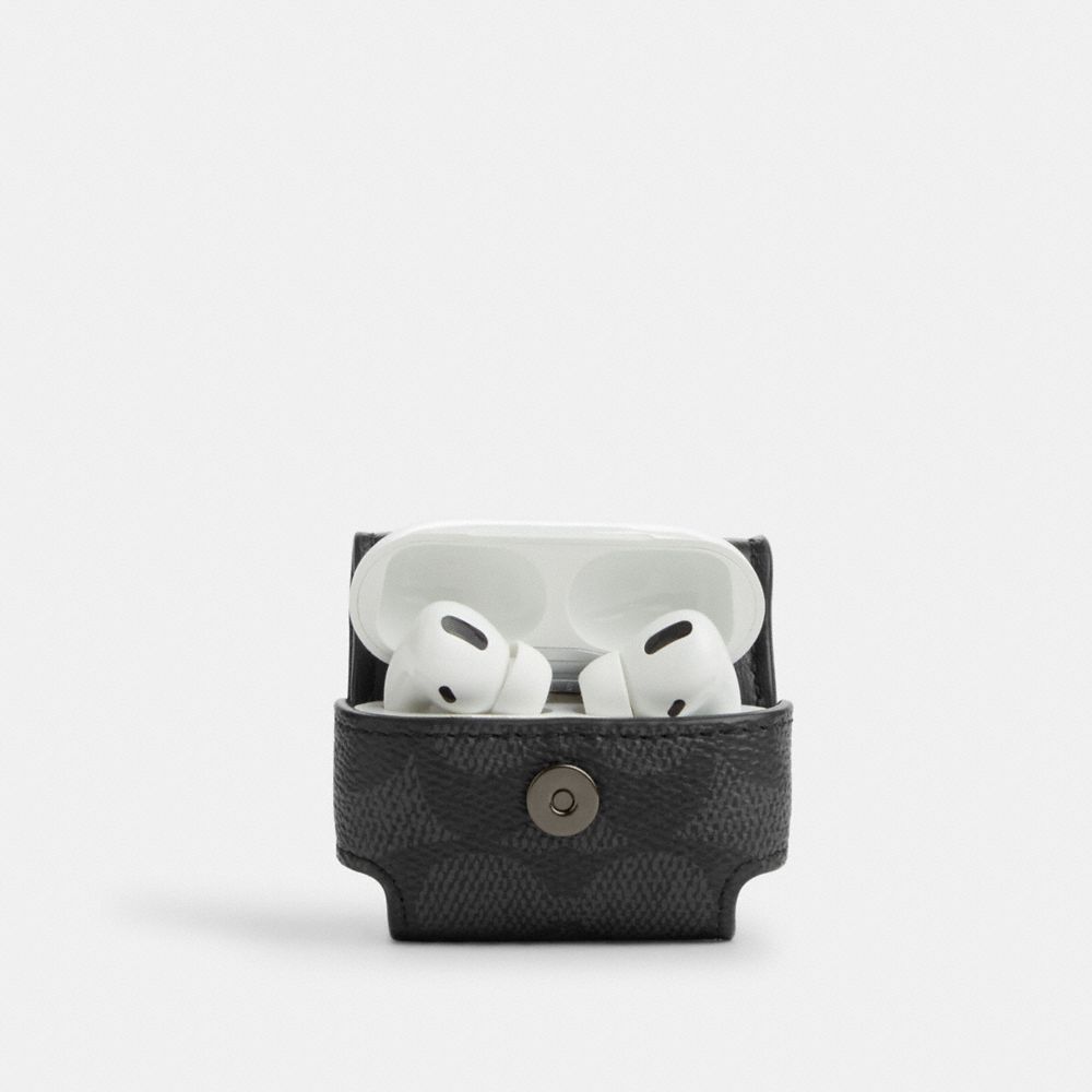 COACH®,Large Wireless Earbud Pro Case In Signature Canvas,Black,Inside View,Top View