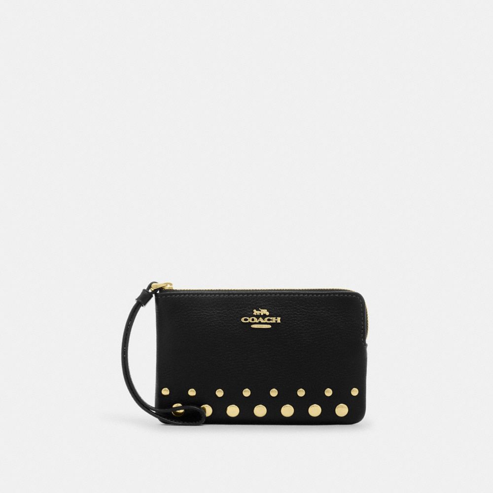 COACH®,Cuir innovant,Doré/Noir,Front View