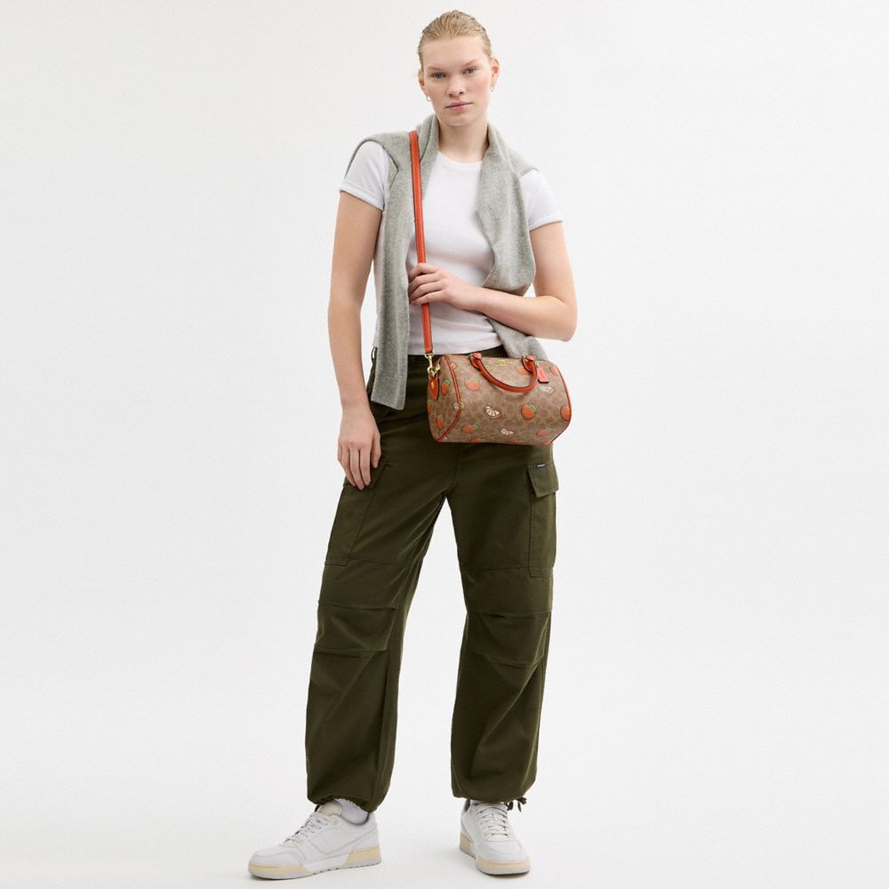 COACH®,Rowan Satchel Bag In Signature Canvas With Orange Print,
