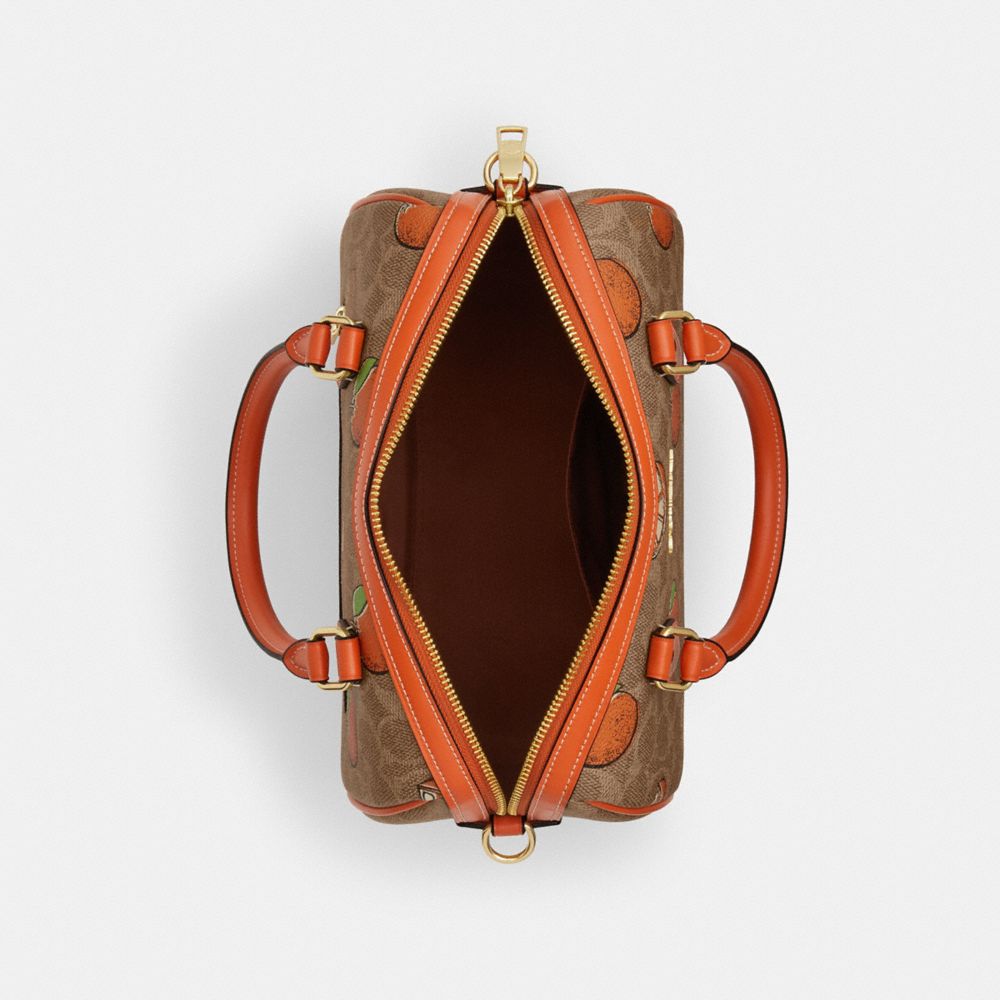 COACH®,Rowan Satchel Bag In Signature Canvas With Orange Print,,Inside View,Top View