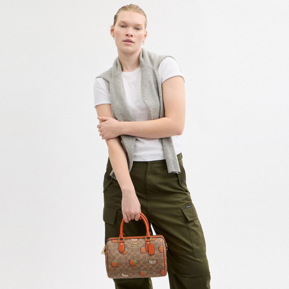 COACH®,Rowan Satchel Bag In Signature Canvas With Orange Print,,Detail View