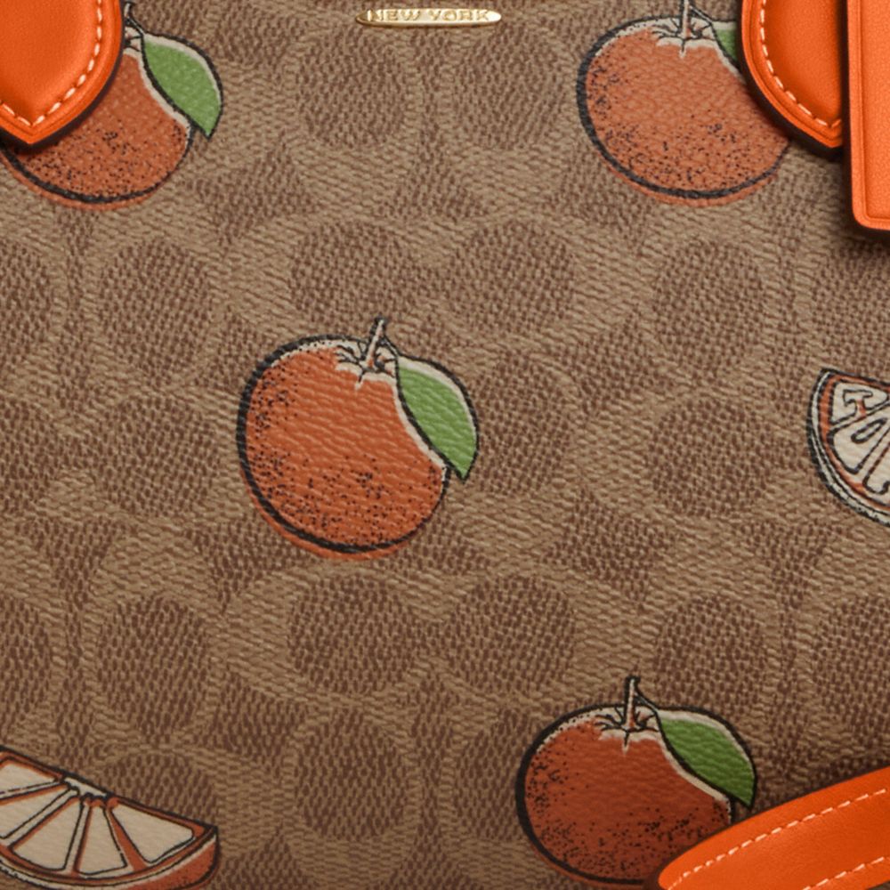 COACH®,Rowan Satchel Bag In Signature Canvas With Orange Print,,Closer View