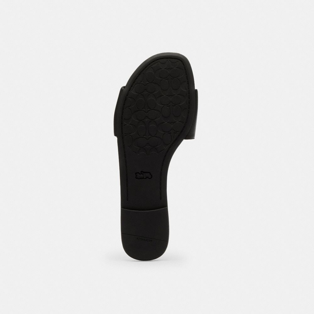 COACH®,Slide Sandal,Leather,Rubber,Slides,Metal,Logo,Casual,Black,Outsole View