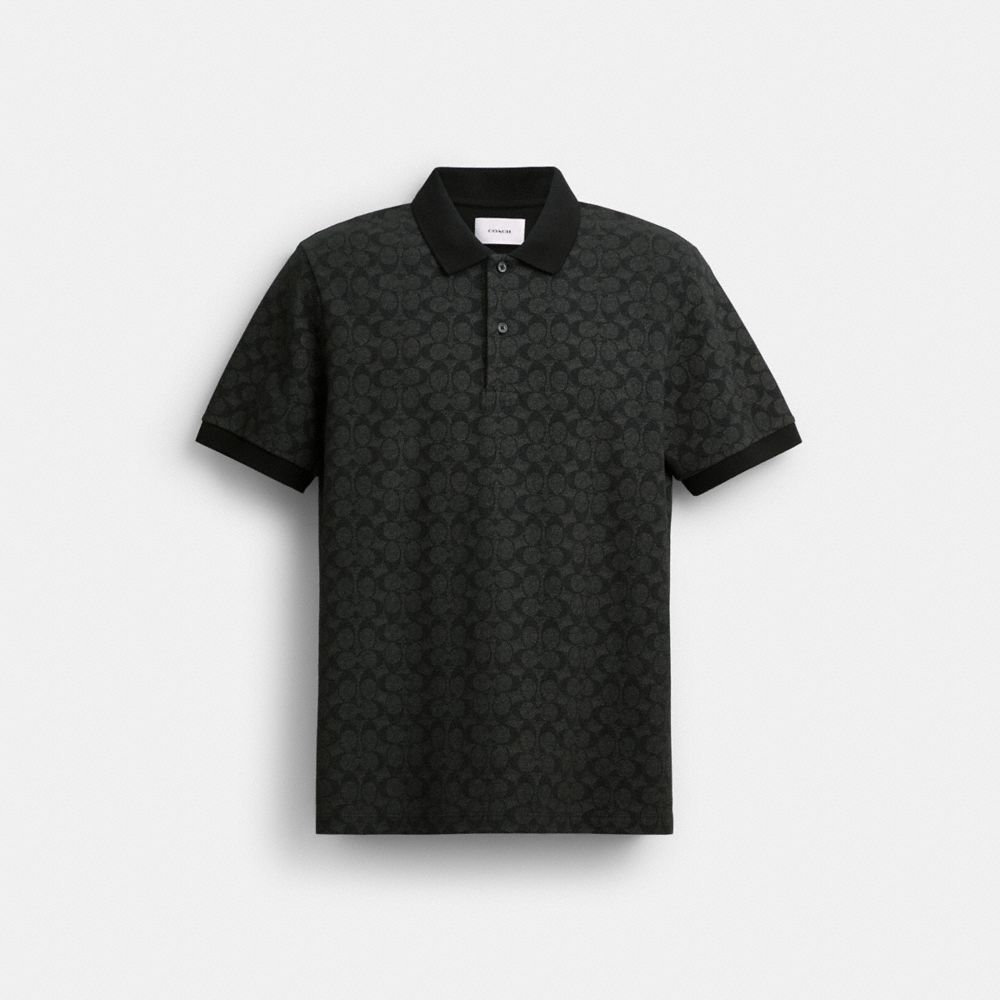 COACH®,Signature Polo,Cotton,Polo Shirt,Casual,Black,Front View