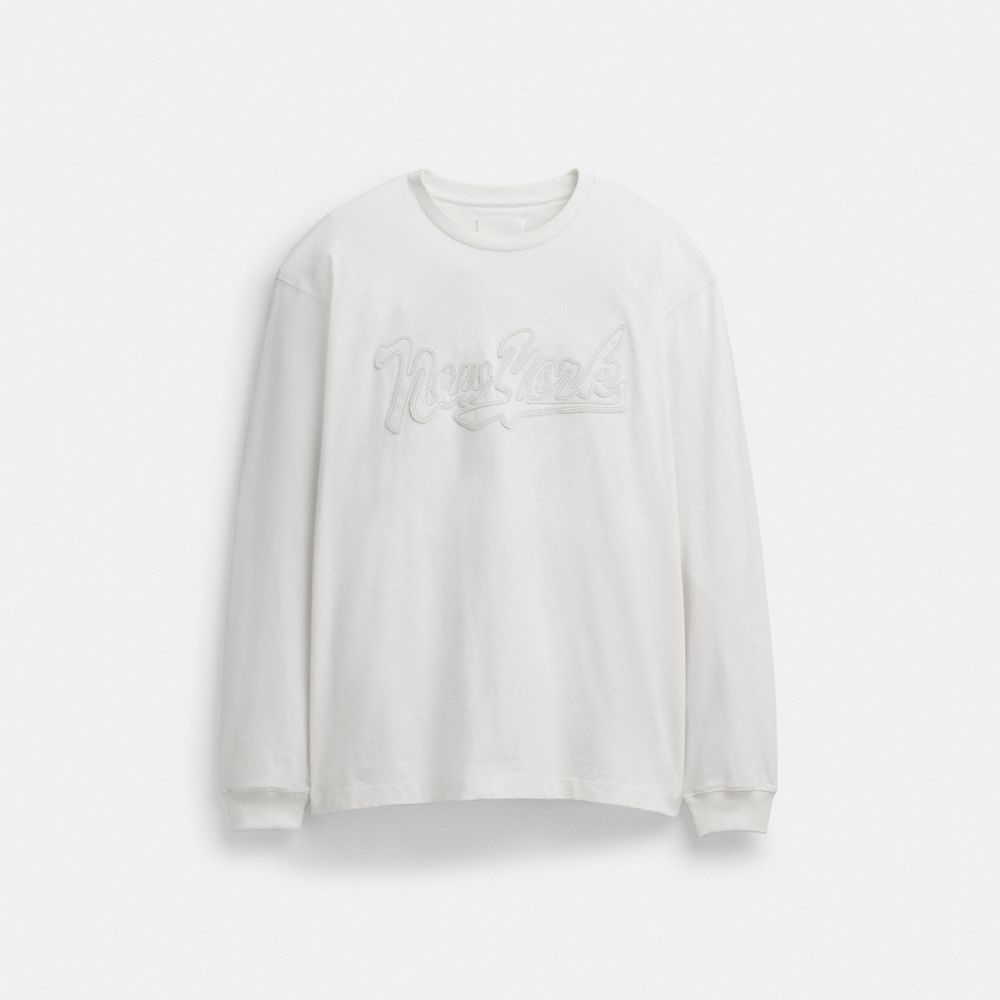 Coach New York Long Sleeve T Shirt In Organic Cotton In White