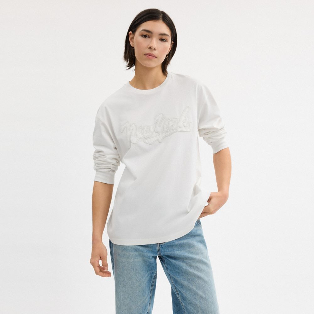 COACH®,New York Long Sleeve T Shirt In Organic Cotton,,Scale View