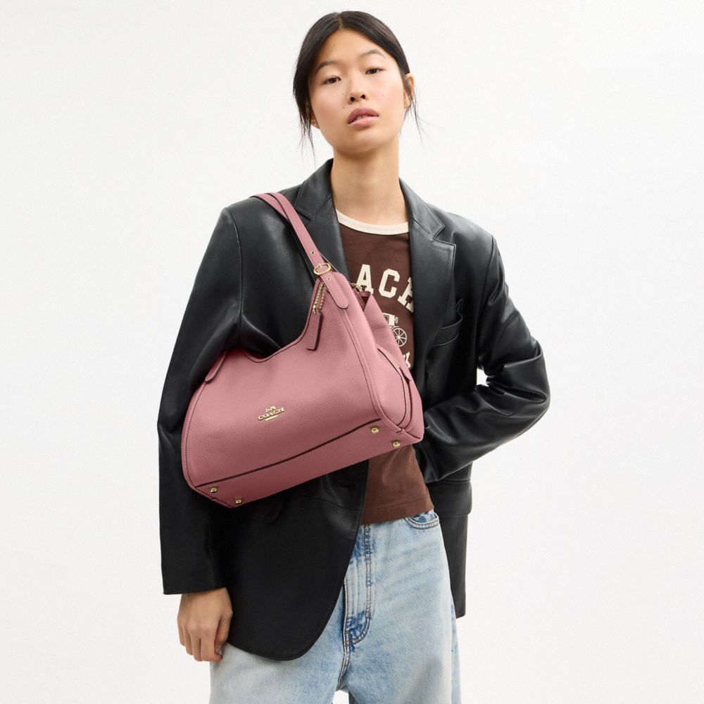 COACH®,Erin Shoulder Bag,Leather,Shoulder Bag,Logo,Gold Metal,Casual,Blush,Detail View