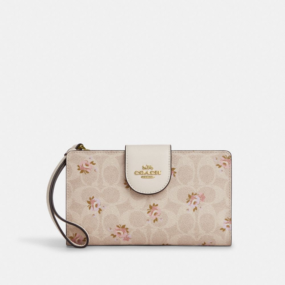 COACH®,Phone Wallet In Signature Canvas With Floral Print,,Front View