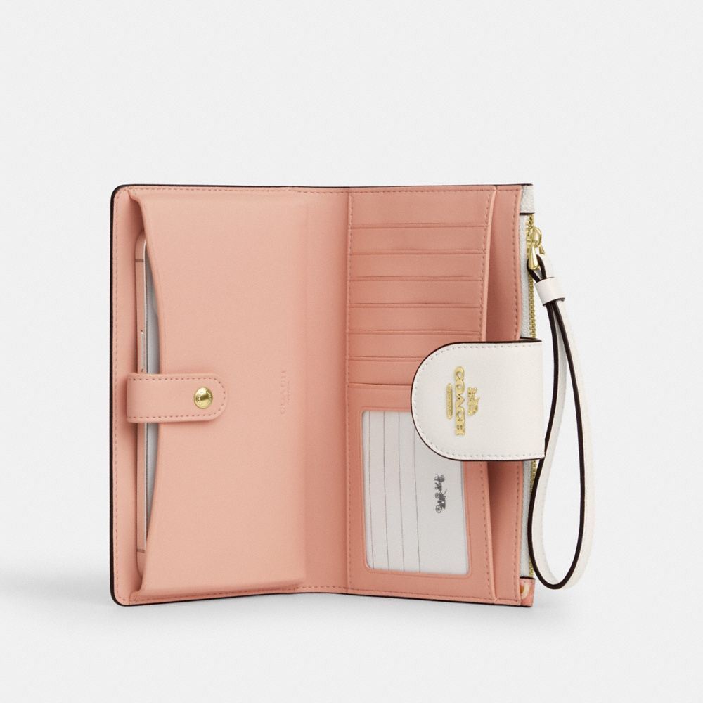 COACH®,Phone Wallet In Signature Canvas With Floral Print,Beige,Inside View,Top View