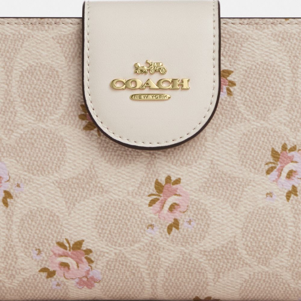 COACH®,Phone Wallet In Signature Canvas With Floral Print,Beige