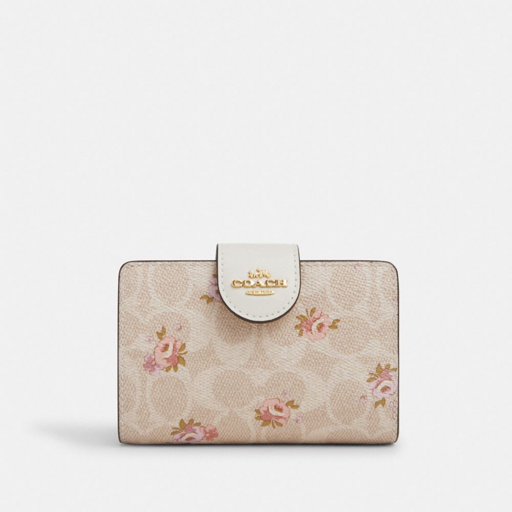 COACH®,Medium Corner Zip Wallet In Signature Canvas With Floral Print,,Front View