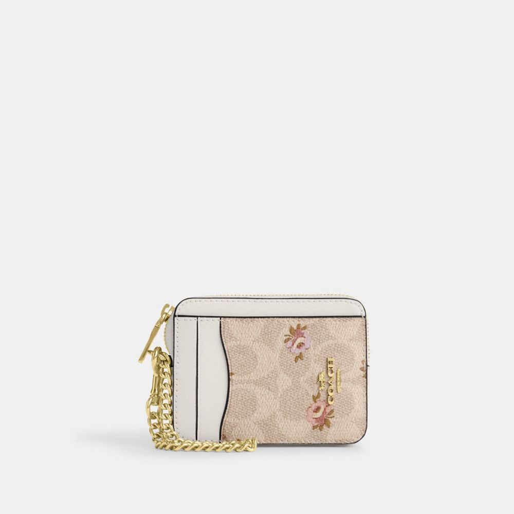 COACH®,Zip Card Case In Signature Canvas With Floral Print,,Front View