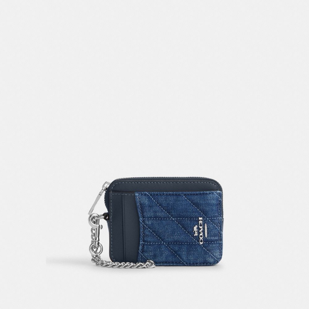 COACH®,Zip Card Case In Quilted Denim,,Front View