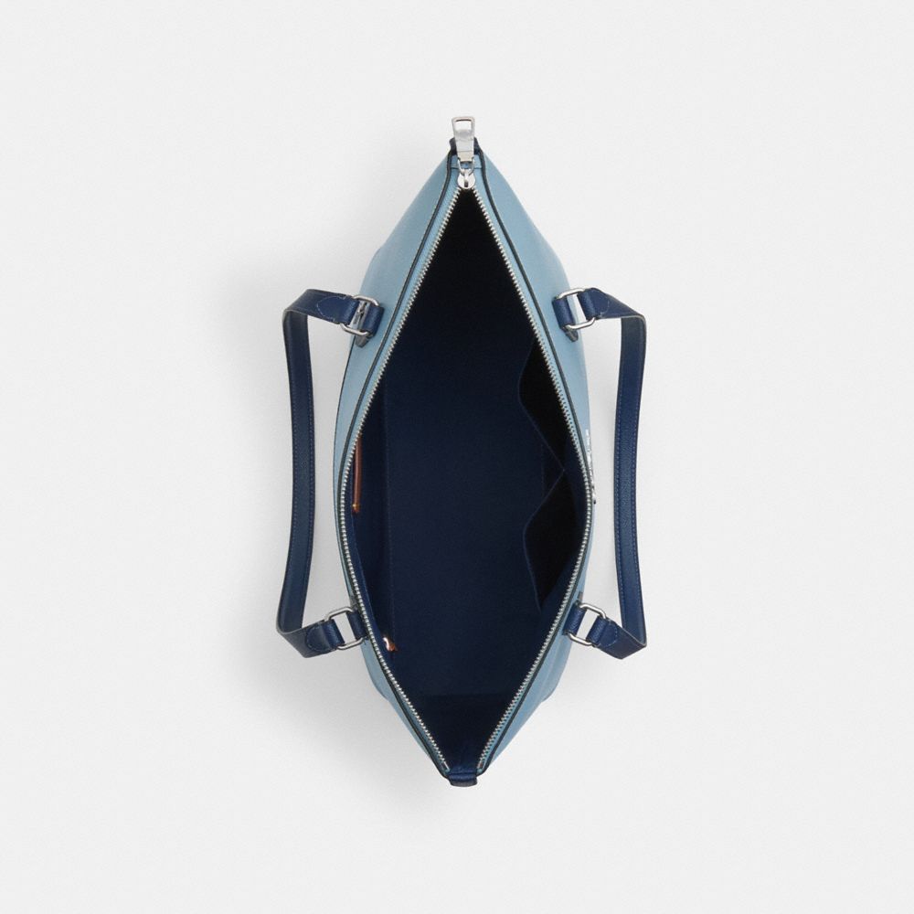 COACH®,Gallery Tote Bag In Colorblock,Leather,Tote,Logo,Metal,Gold Metal,Casual,Work,Blue,Inside View,Top View