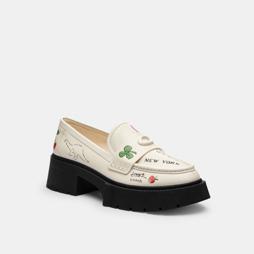 Coach Leah Platform Loafer With Sketch Print In White