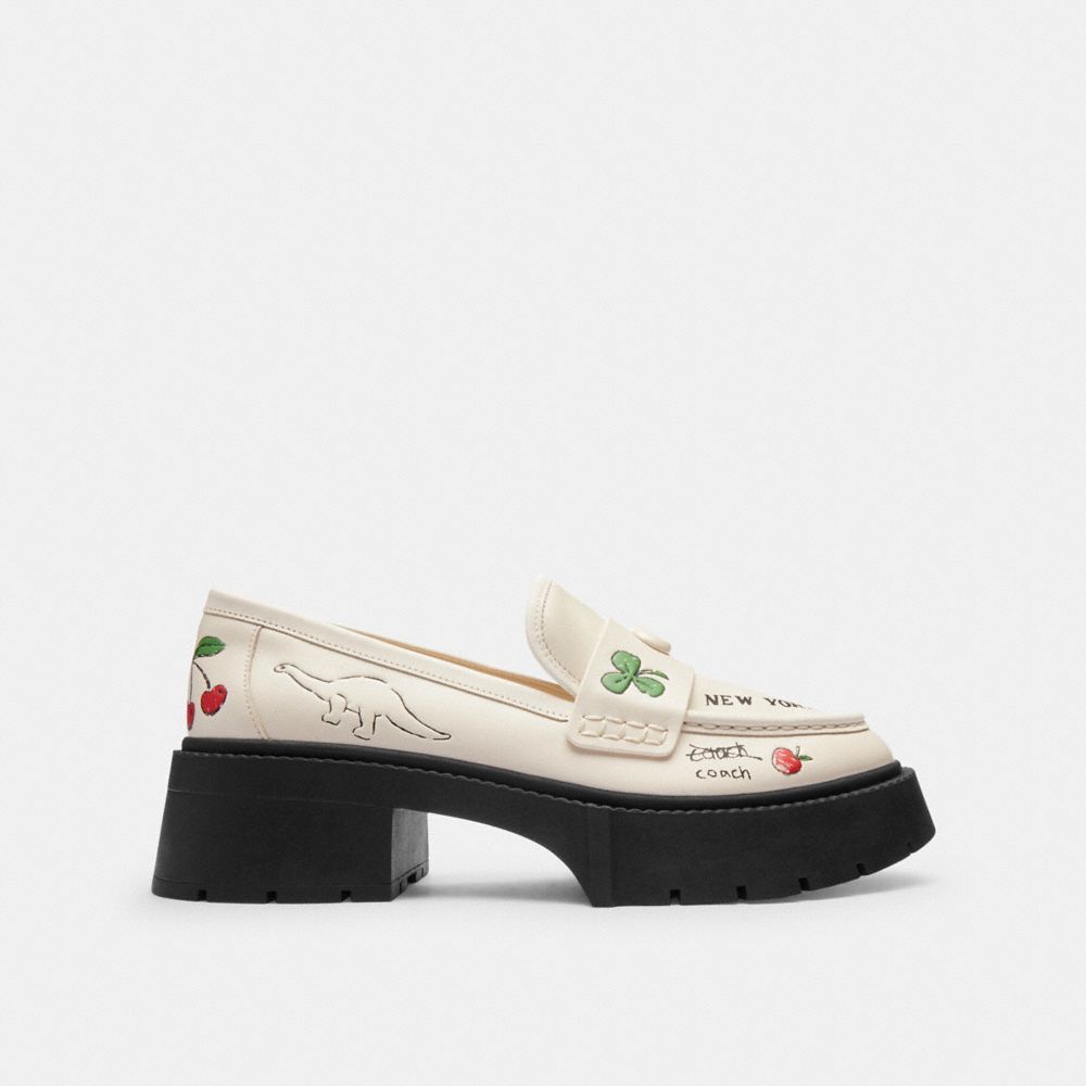 Coach Leah Platform Loafer With Sketch Print In White