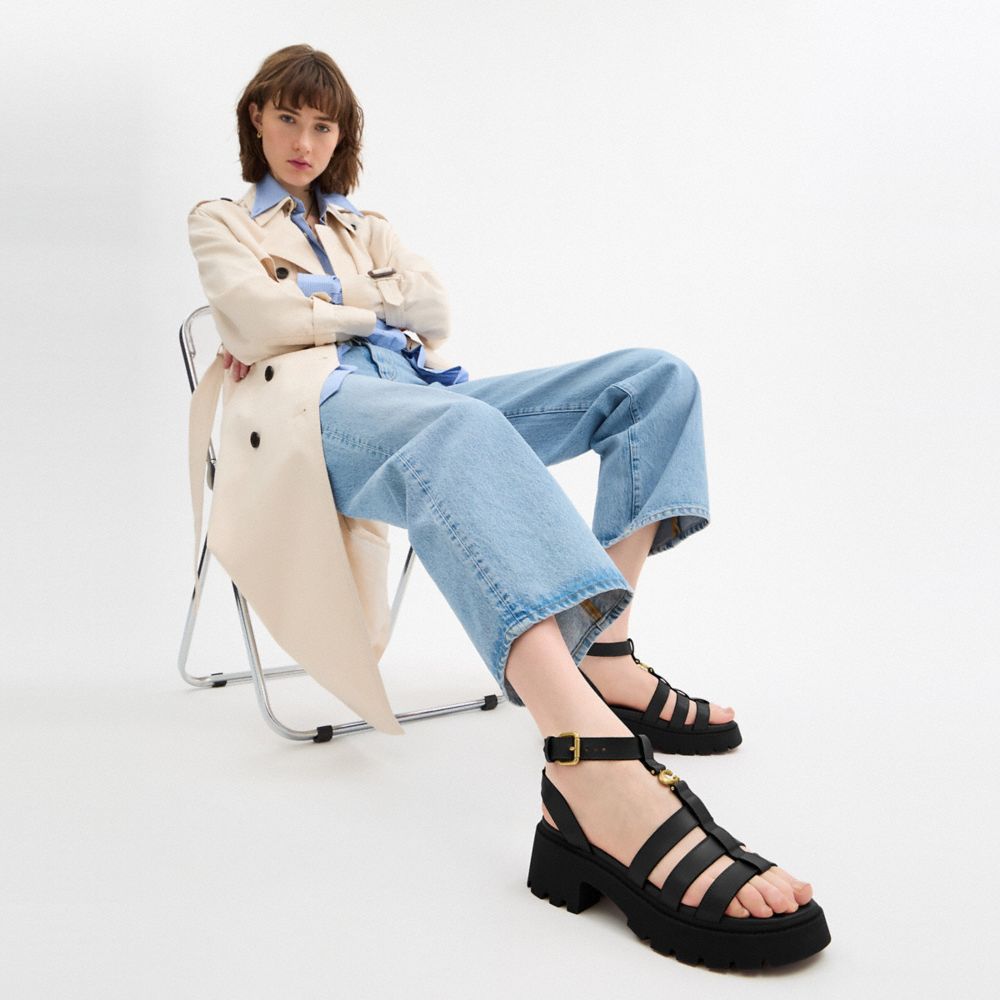 COACH®,Sculpted C Platform Fisherman Sandal,Black,Detail View
