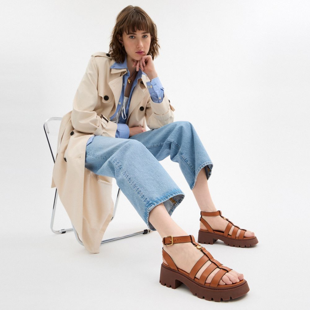 Coach Sculpted C Platform Fisherman Sandals Cognac In Cognac