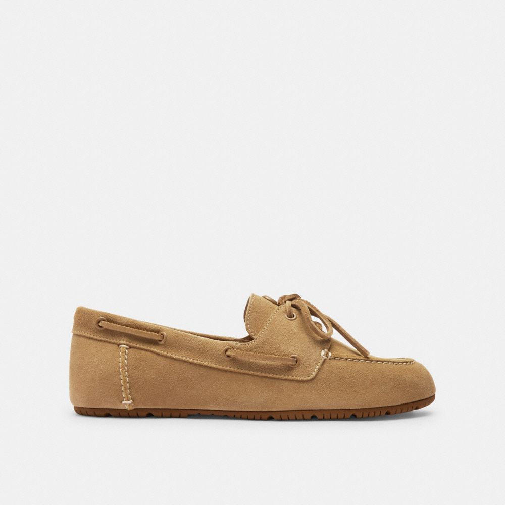 COACH®,Sculpted C Boat Shoe,Brown,Angle View