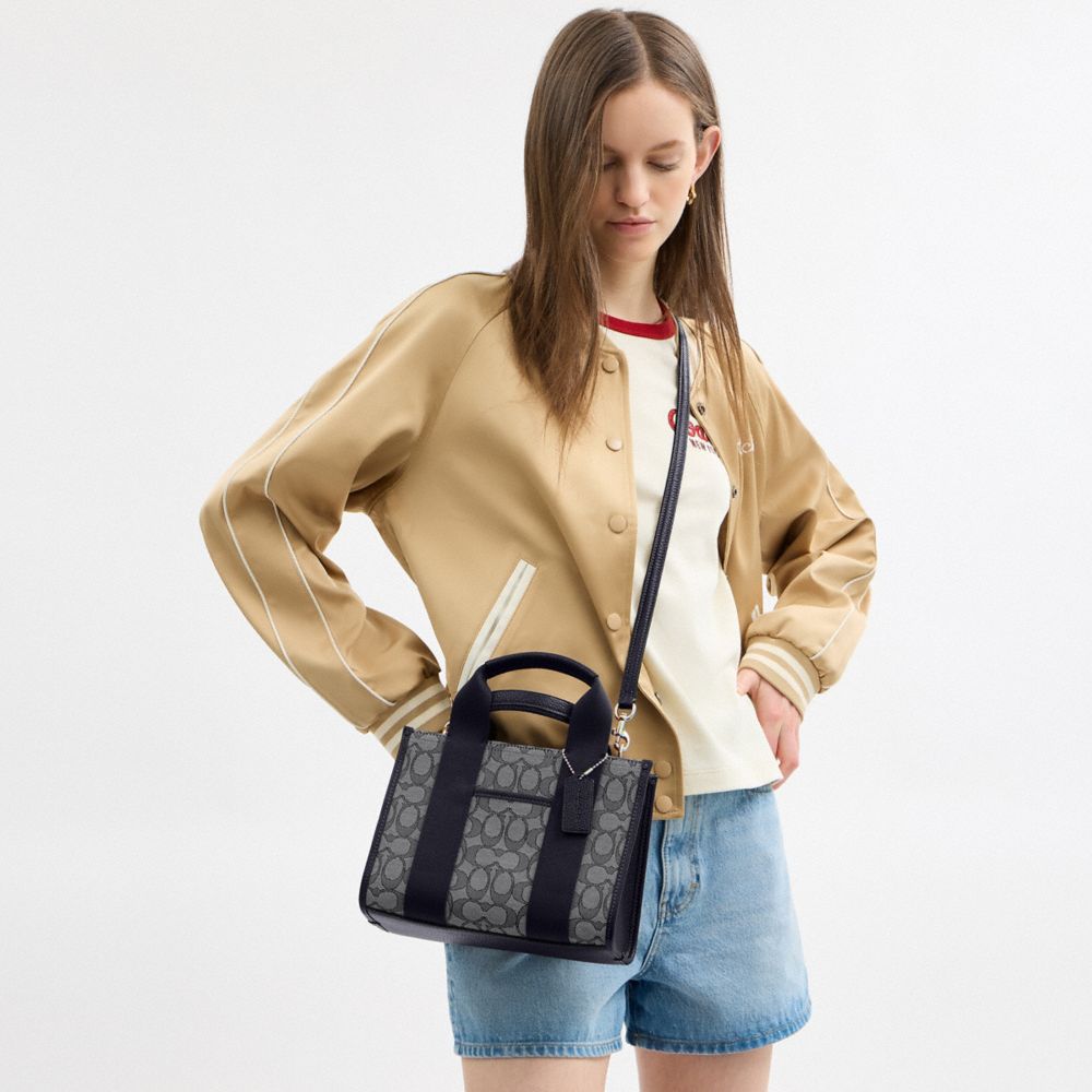 COACH®,Smith Tote Bag 24 In Signature Jacquard,Recycled Polyester,Tote,Color Block,Piping,Casual,Gray,Detail View