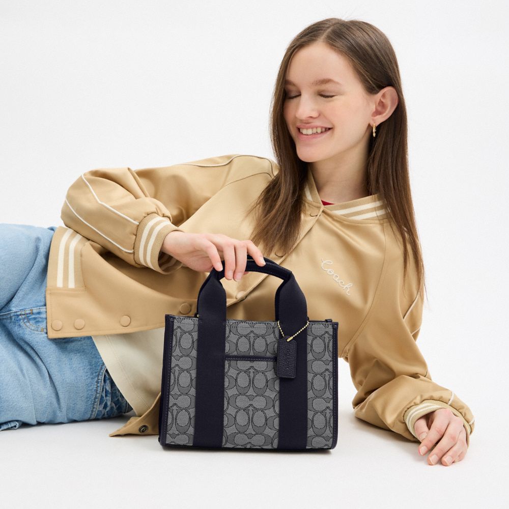 COACH®,Smith Tote Bag 24 In Signature Jacquard,Recycled Polyester,Tote,Color Block,Piping,Casual,Gray,Detail View
