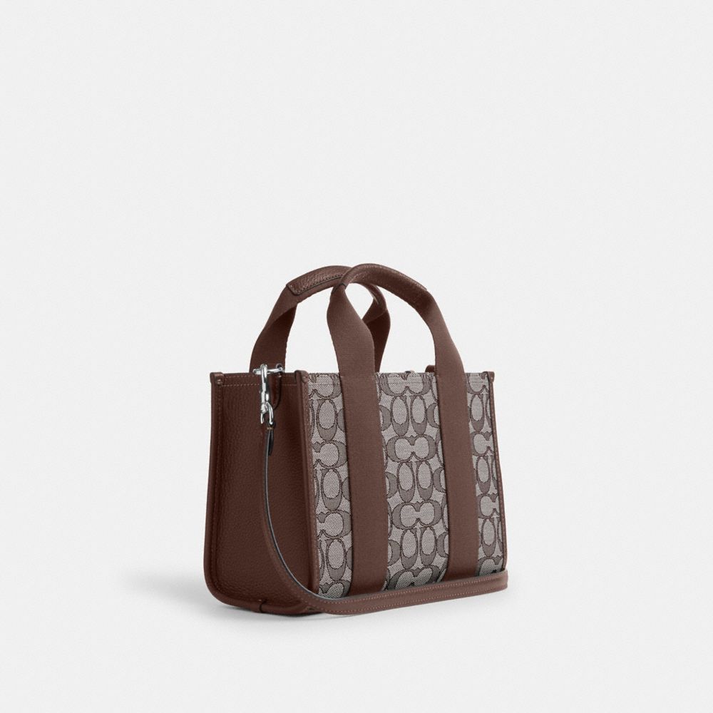 COACH®,Smith Tote Bag 24 In Signature Jacquard,Recycled Polyester,Tote,Color Block,Piping,Casual,Brown,Angle View
