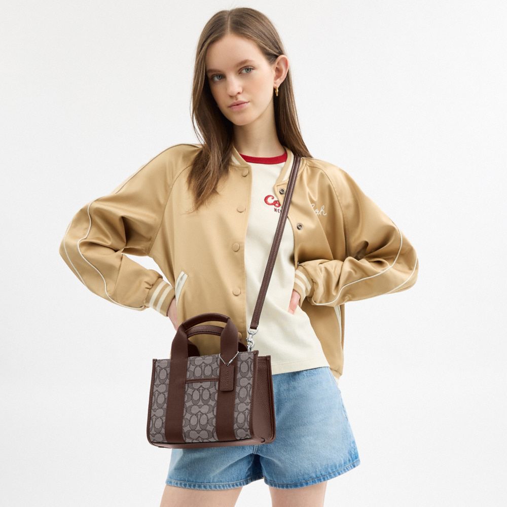 COACH®,Smith Tote Bag 24 In Signature Jacquard,Recycled Polyester,Tote,Color Block,Piping,Casual,Brown,Detail View